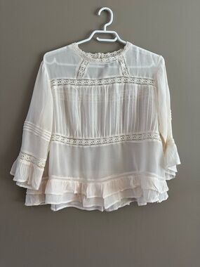 ASOS Cream Lace-Trim Ruffle Romantic Boho Peasant Blouse